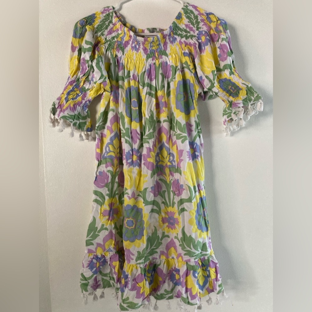 Piyama Drift Resort Wear Pom Pom Floral Dress in Yellow, Green, and Purple